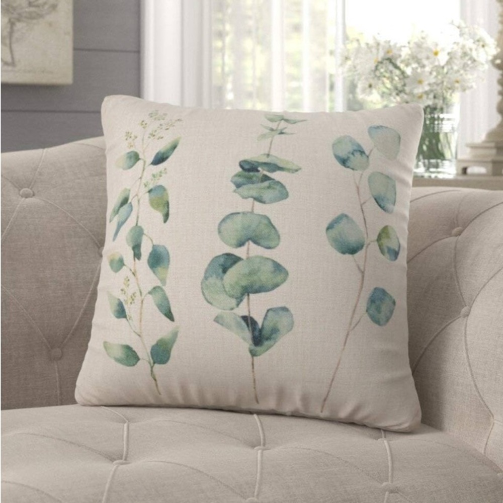 Fennco Styles Botany Collection Eucalyptus Botanical Print Throw Pillow NWOT